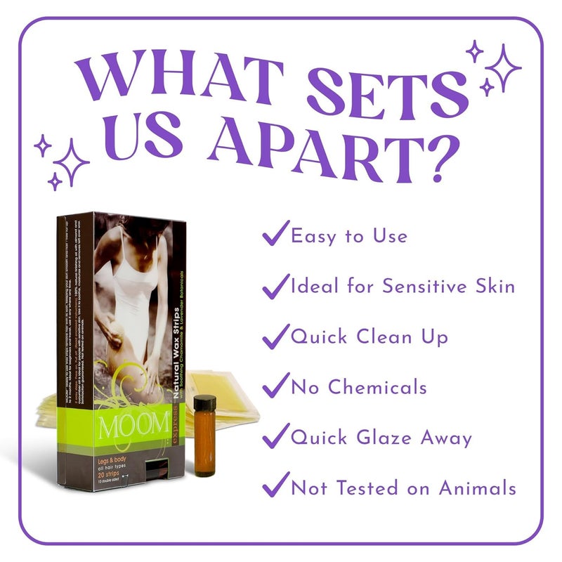 موم شرائح شمع موم إكسبريس مع البابونج والخزامى، مجموعة إزالة الشعر مع زيت نهائي - للساقين، ومنطقة البكيني، والوجه والجسم، 10 شرائح مزدوجة الجوانب (عبوتان)، 40 شريحة - Image 3